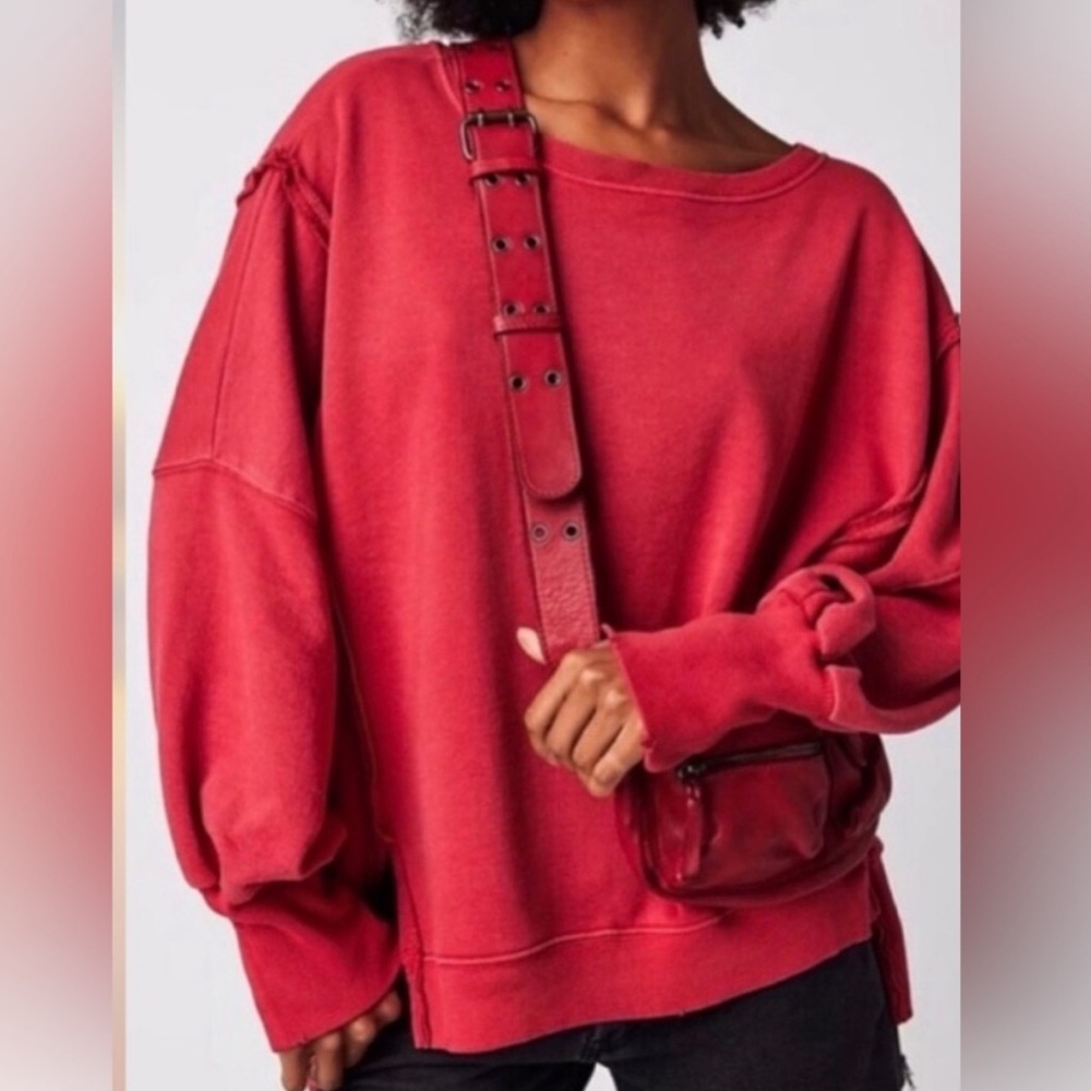 We The Free by Free People Camden Sweatshirt NWOT XS Dark Red RARE
